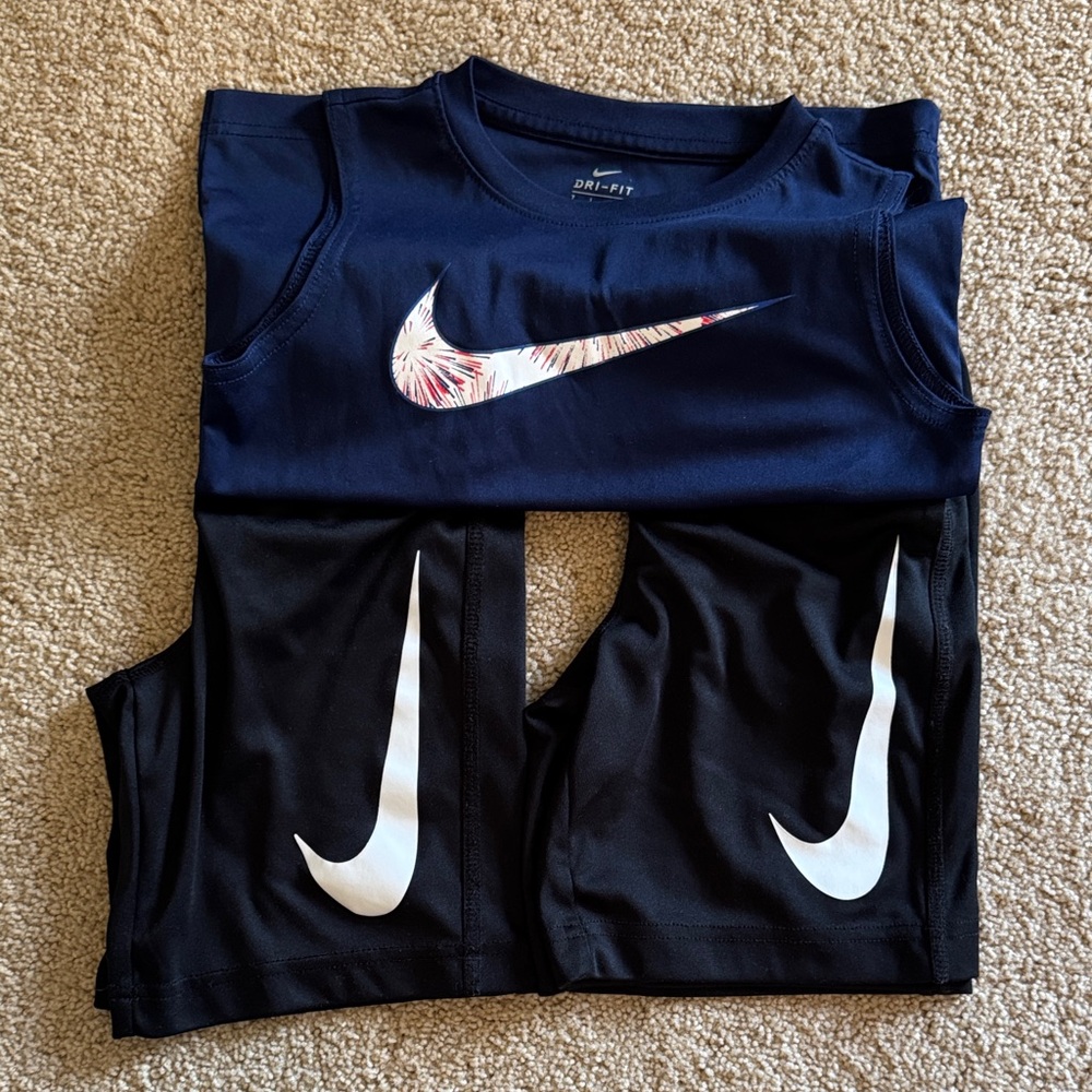 Nike Navy top & 2 black Dri-Fit athletic shorts. Boys sz. 7